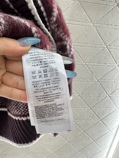 25 Vintage letter diamond grid round neck knitted wool cardigan