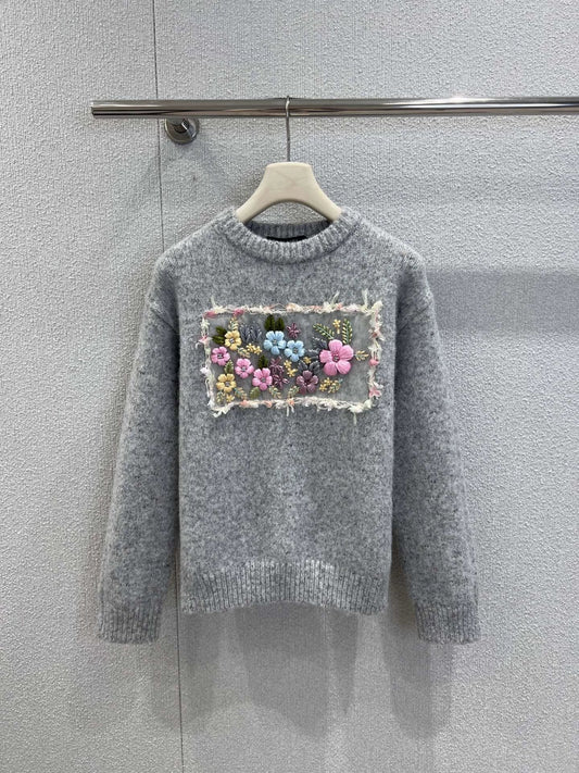 Indian silk patterned wool knit sweater