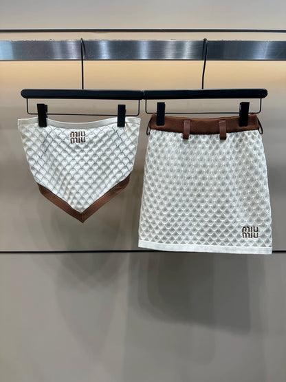 25 Summer new style dark pattern diamond tube top + skirt suit