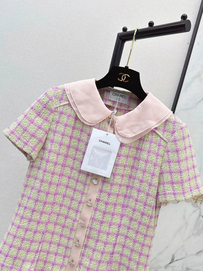 25fw Pink short sleeves with doll collar