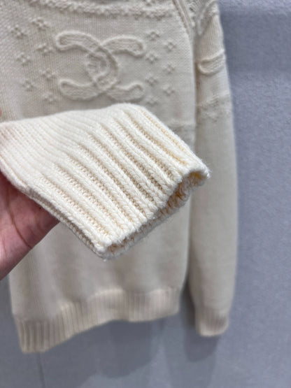 25fw Hook flower round neck cashmere knitted sweater