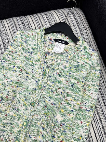 25fw Gem buckle V-neck long sleeved knitted jacket