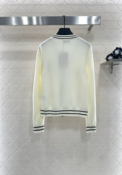 25fw V-neck striped knitted cardigan