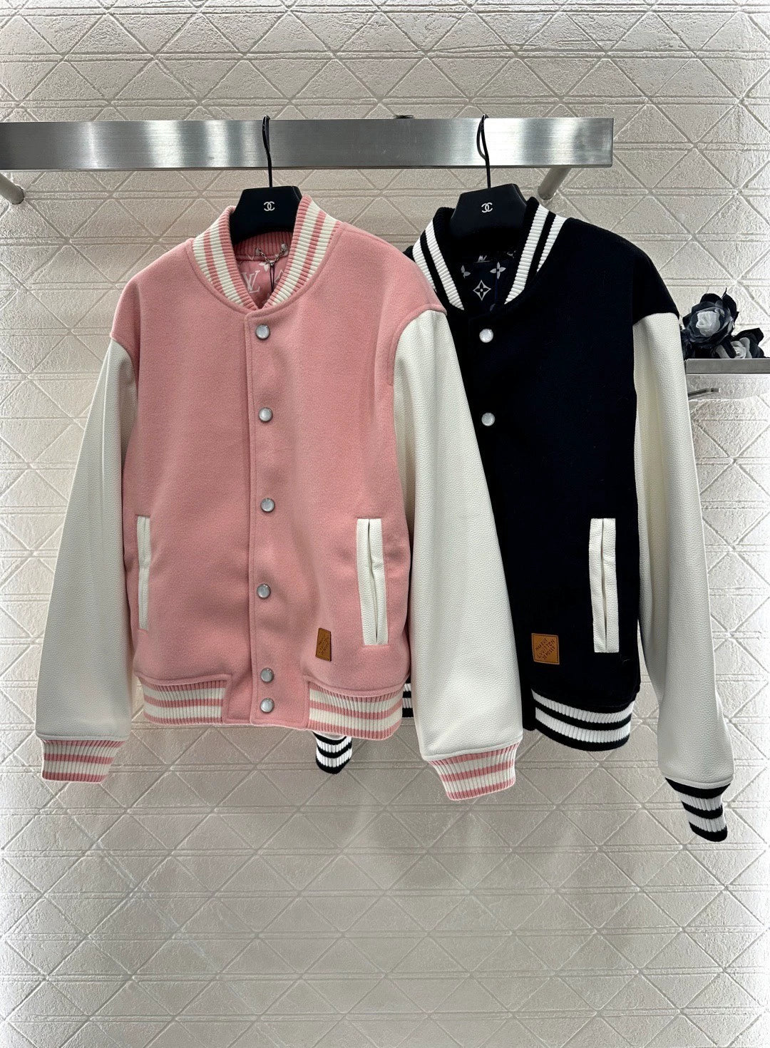 25fw Casual leather sleeve shoulder baseball jacket