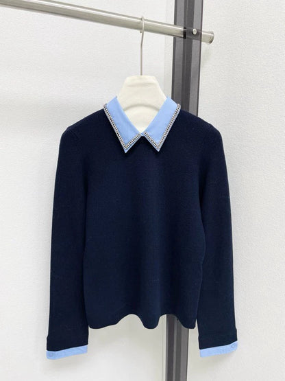 Two tone spliced knit sweater