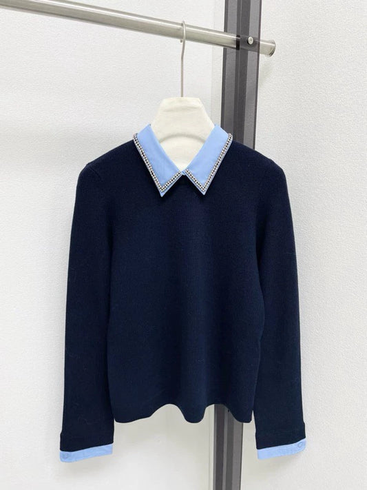 Two tone spliced knit sweater