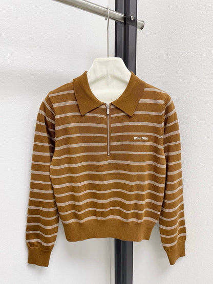 25fw Striped lapel knit sweater