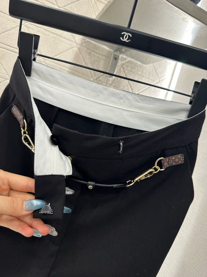 25fw Leather chain buckle suit straight leg pants