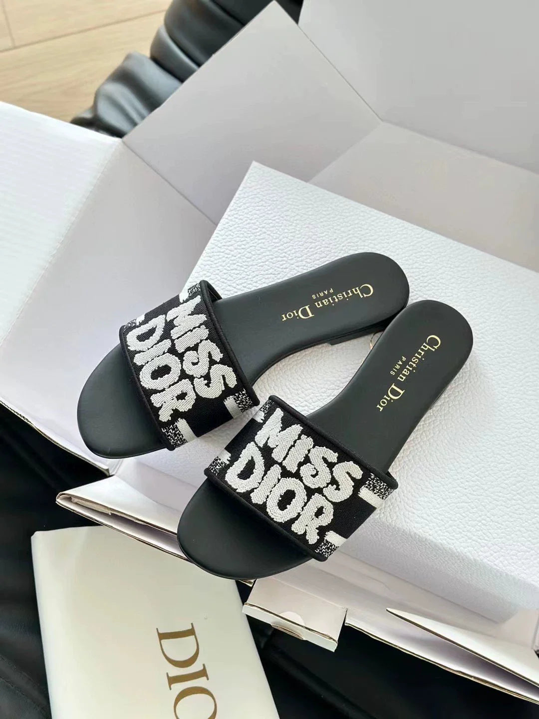 Embroidered letter slippers