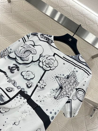 25fw Camellia round neck short sleeved shirt