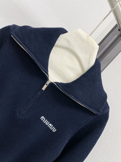 25fw Half zip lapel knit sweater