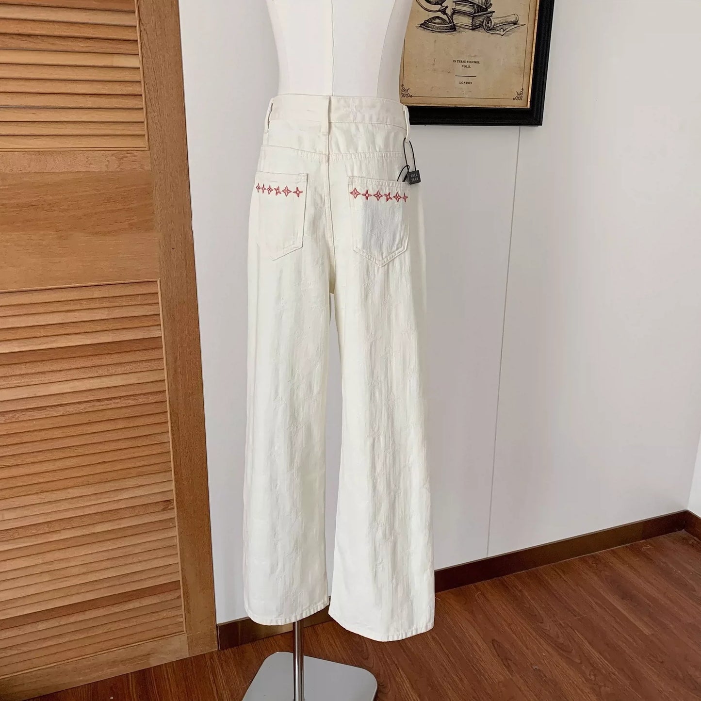 25 Jacquard High-quality white straight-leg pants