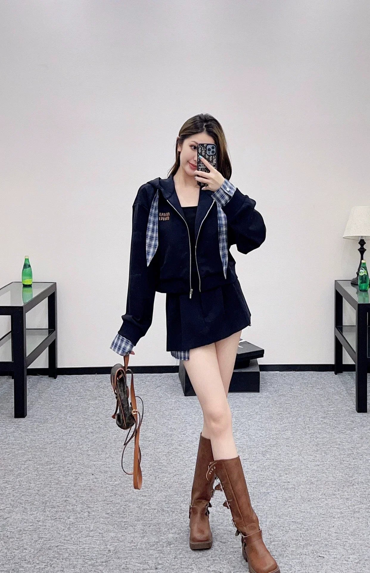 25fw Hooded jacket and short skirt set