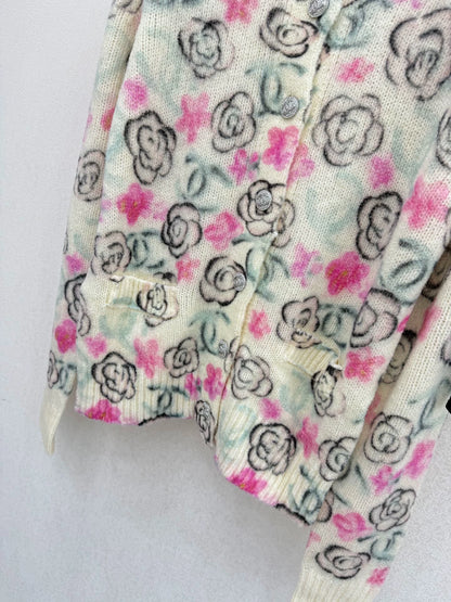 Camellia print cashmere cardigan