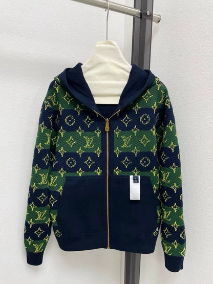Double sided jacquard zipper hooded jacket