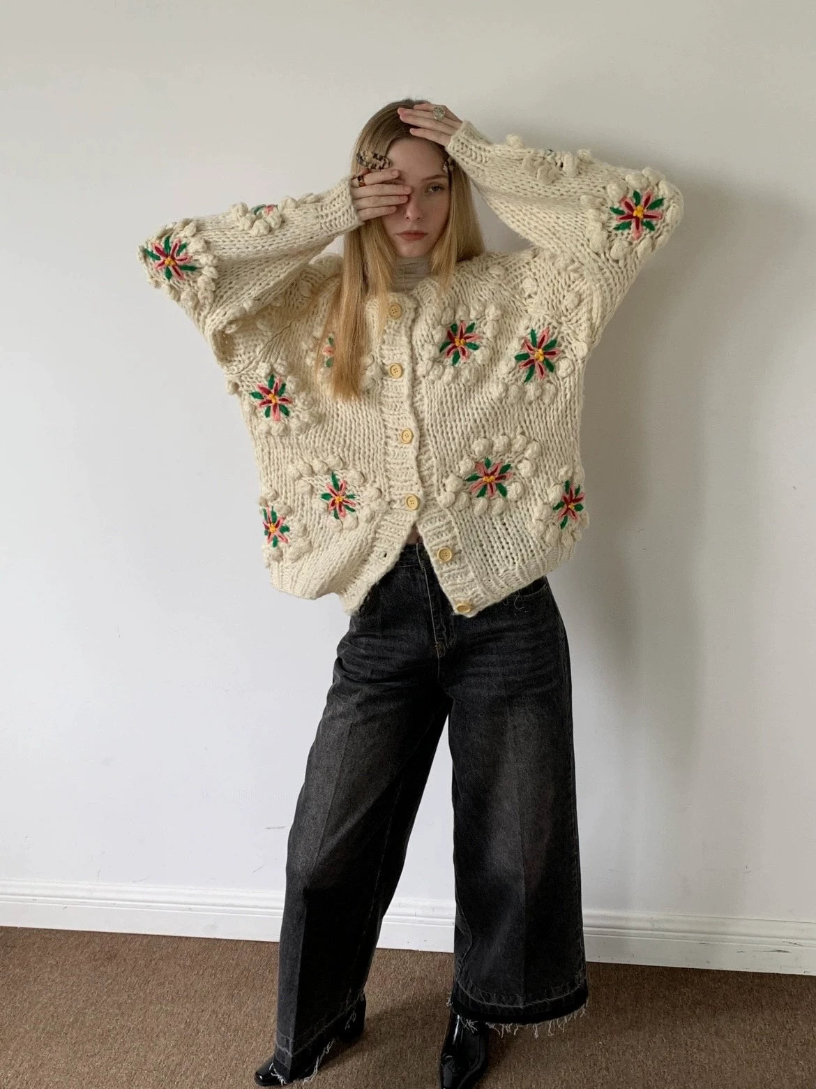 3D floral cardigan