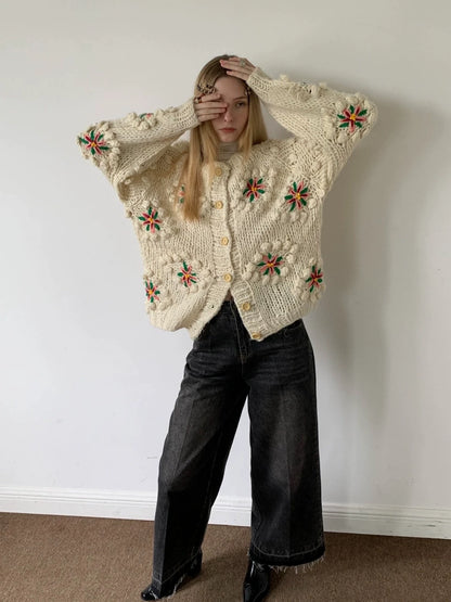 3D floral cardigan
