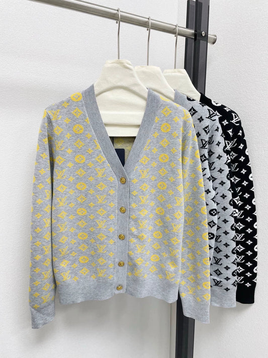 25fw Color blocked floral jacquard V-neck cardigan