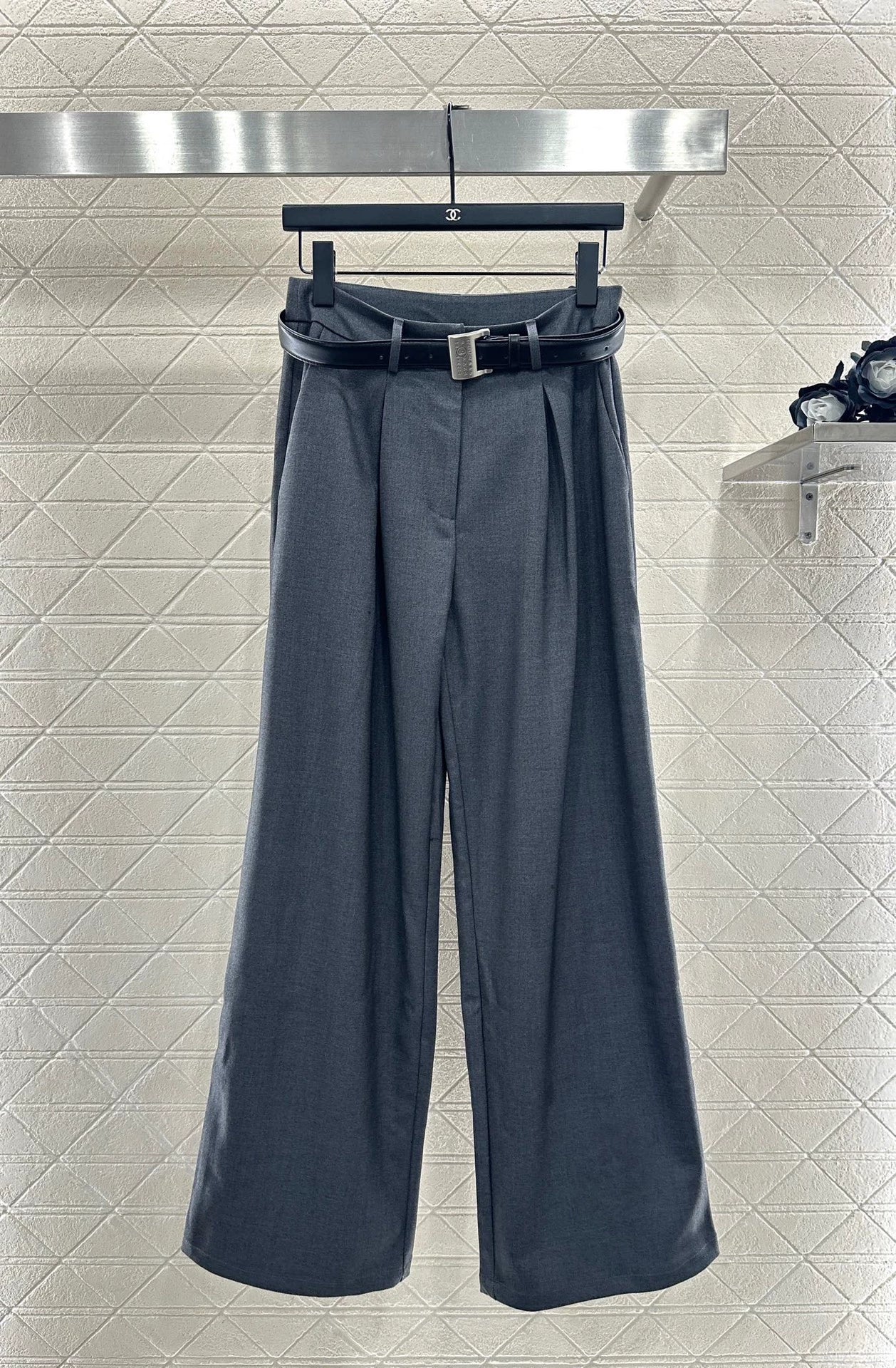 Logo Belt Wide Leg Suit Pants