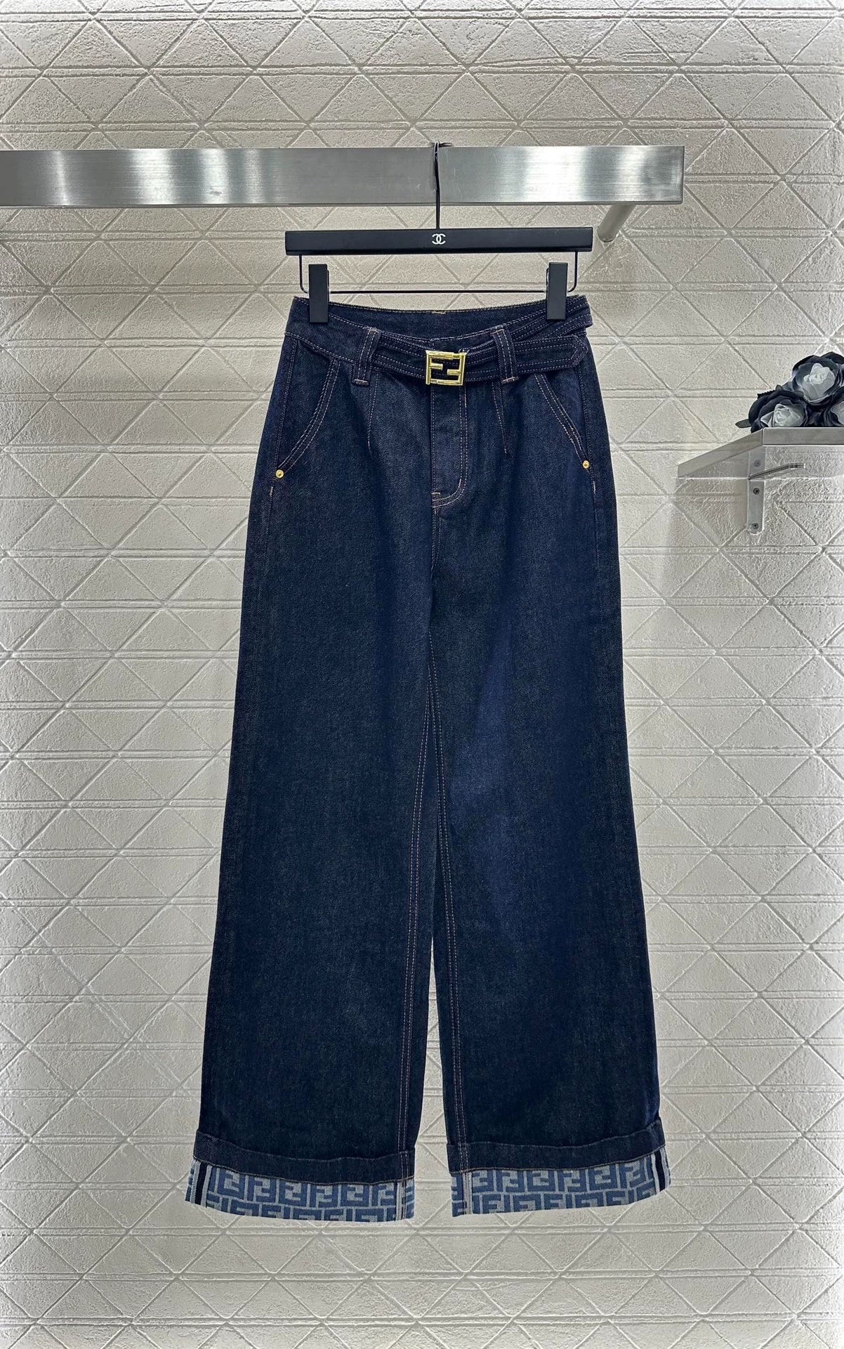 25fw Belt denim straight leg pants