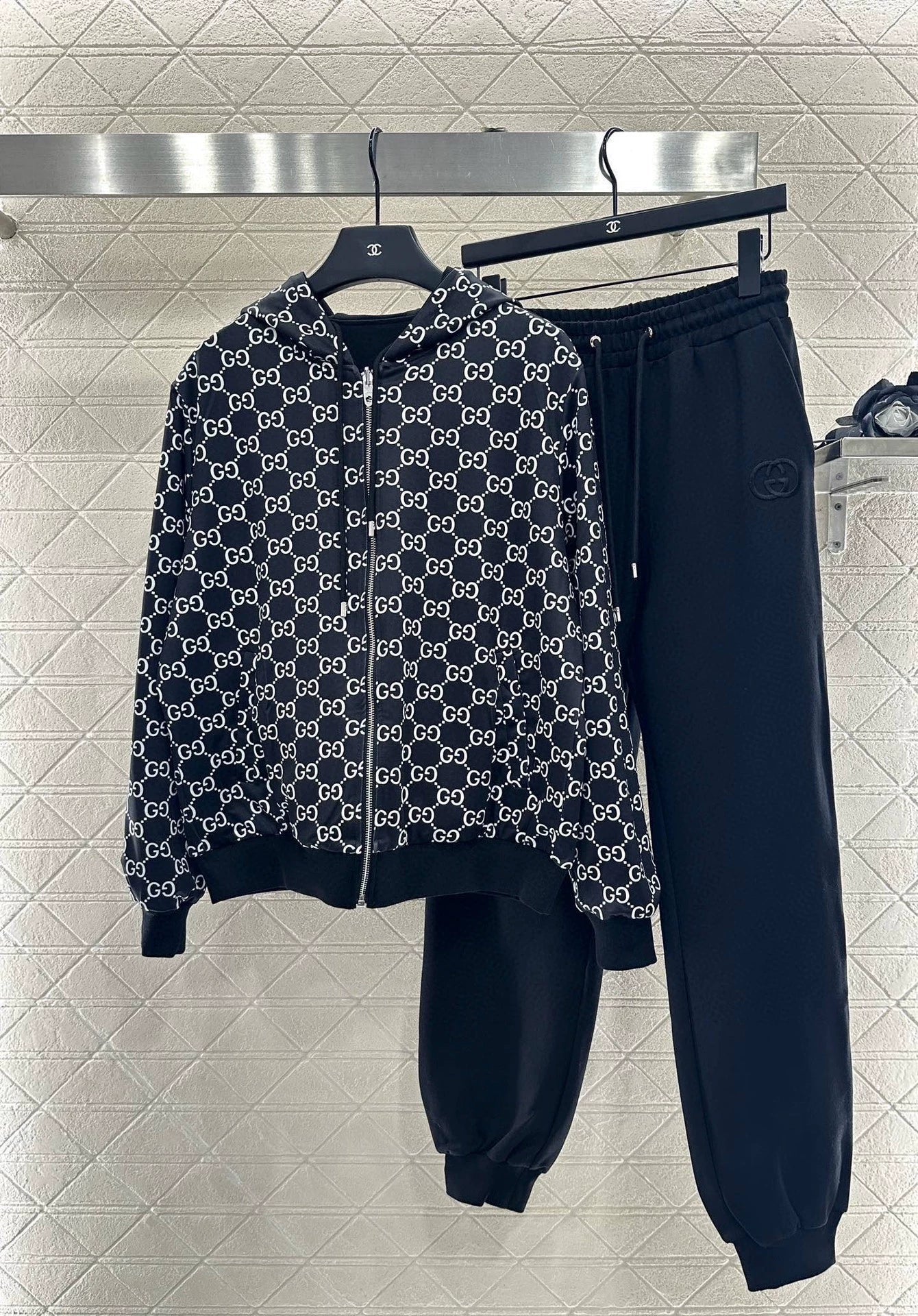 25 Double sided hooded jacket+long pants pure cotton set