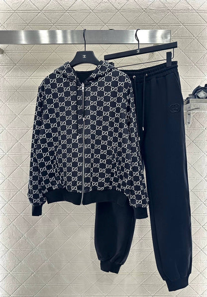 25 Double sided hooded jacket+long pants pure cotton set