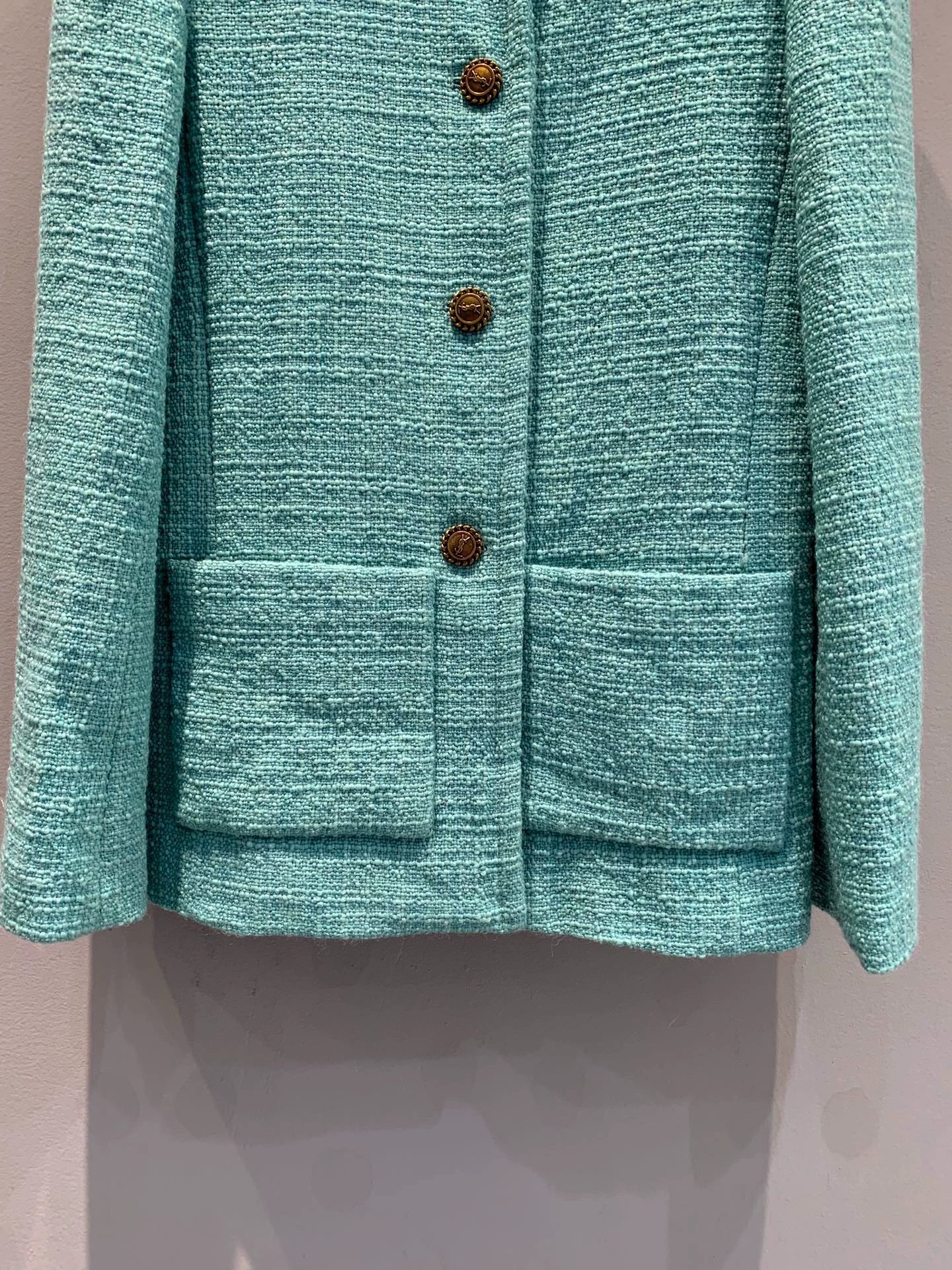 25fw Turquoise green tweed waist cinching jacket（Medieval Series）