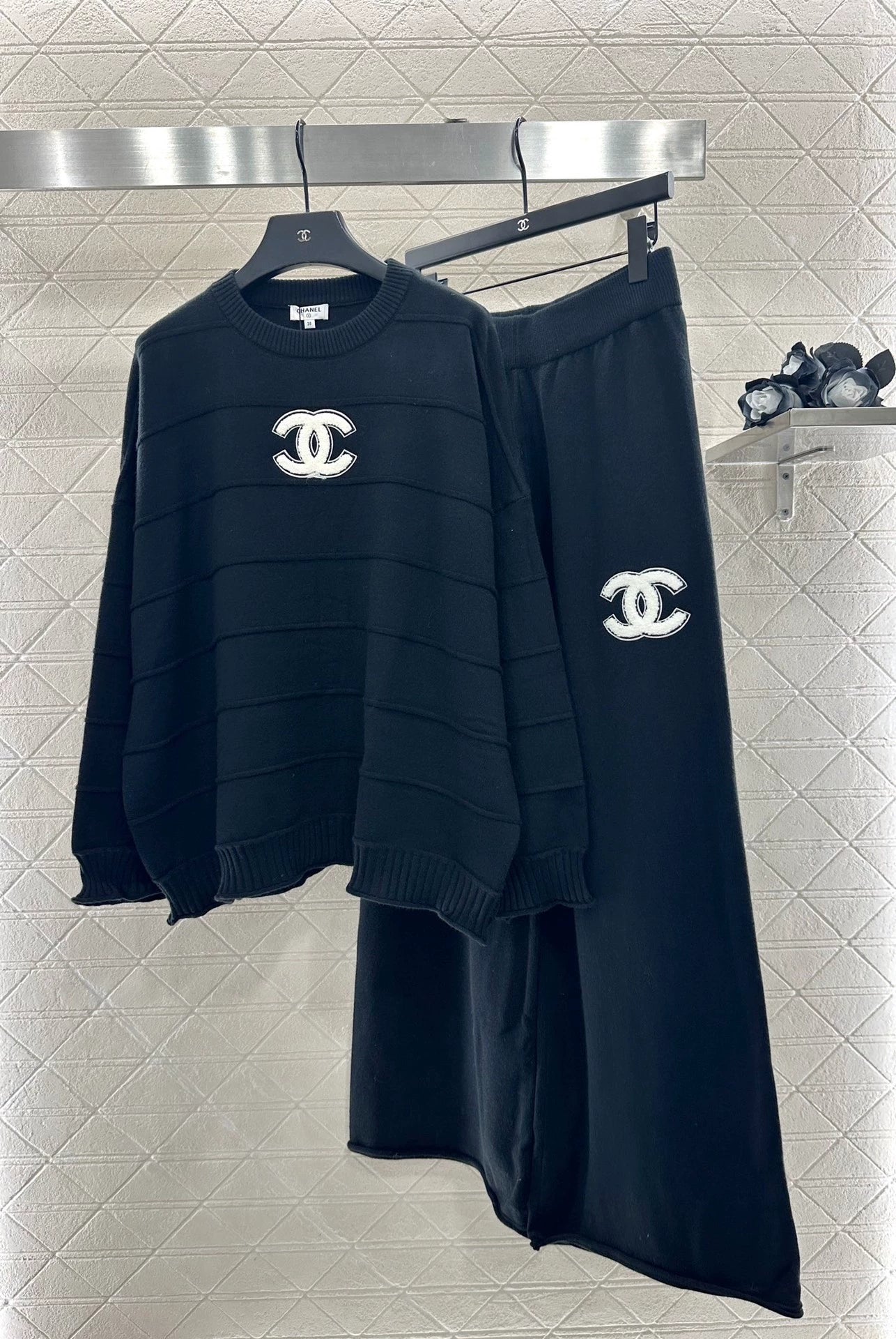 25fw Head letter knitted top and pants set