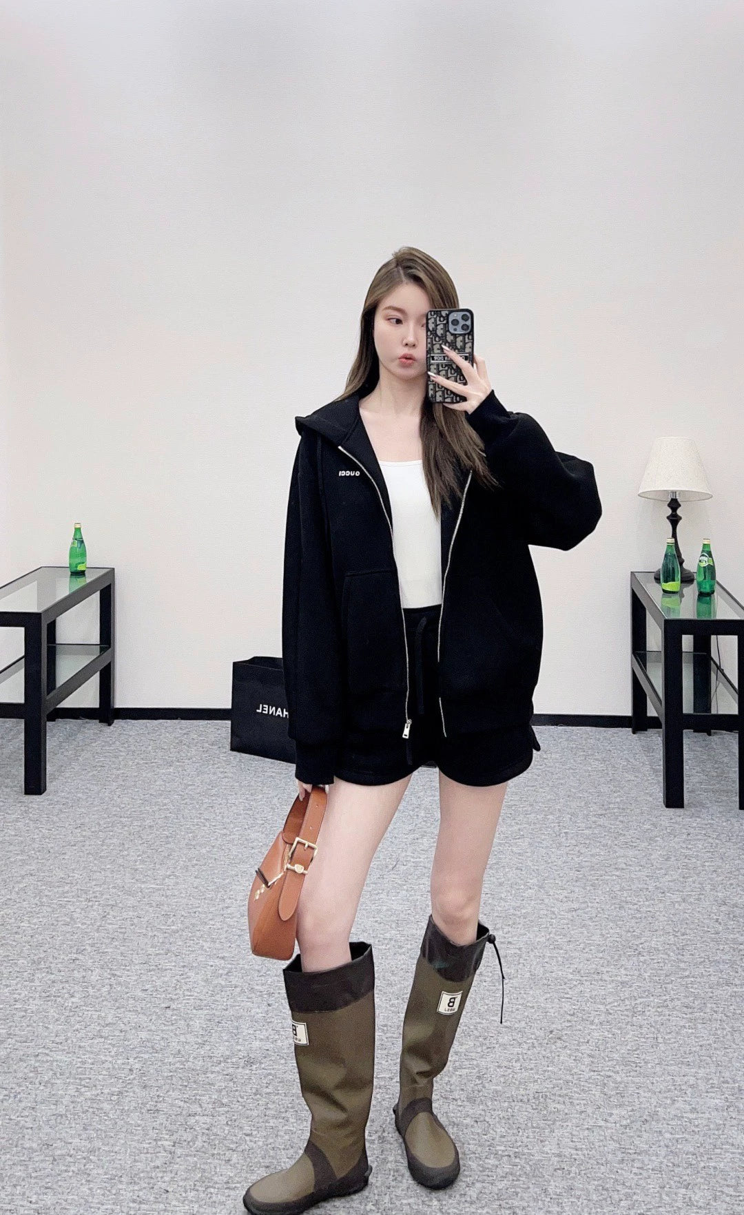 25fw Hooded letter jacket shorts set