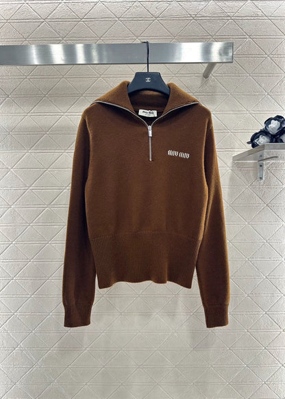 25fw Zipper lapel knit top