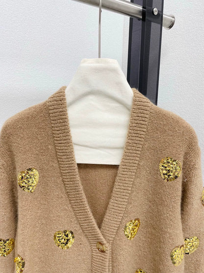 25fw Heavy Industry Bead Heart shaped V-neck Cardigan