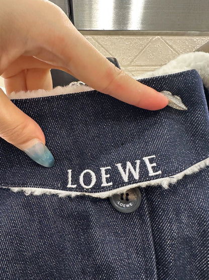 Hooded plush denim cloak jacket