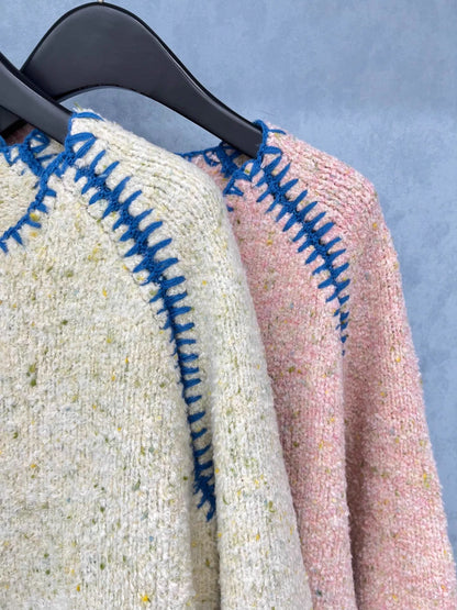 Pearl button contrasting round neck craft jacket