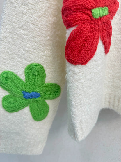 White flower knitted cardigan
