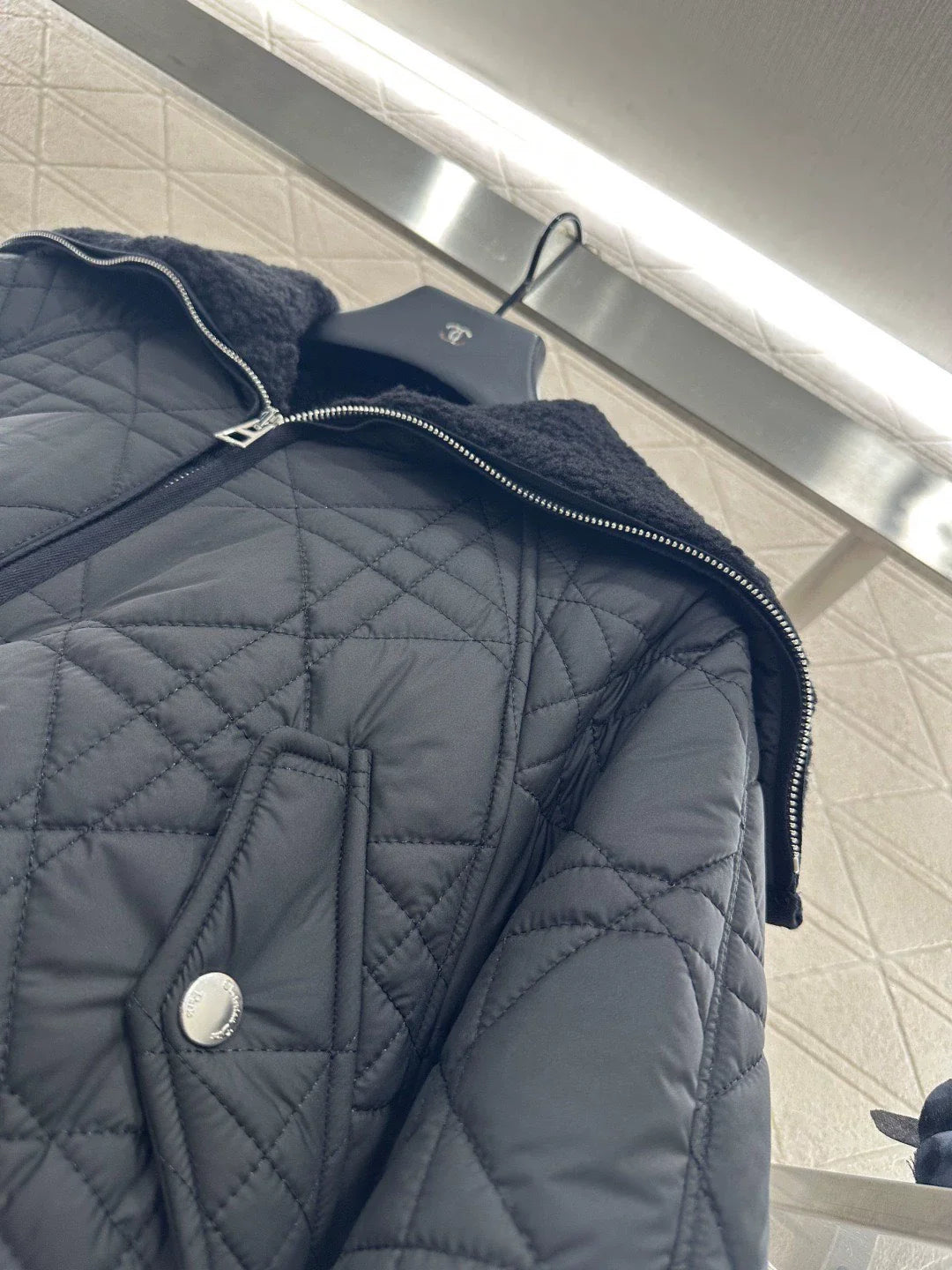 25fw Lamb wool lined diamond grid jacket