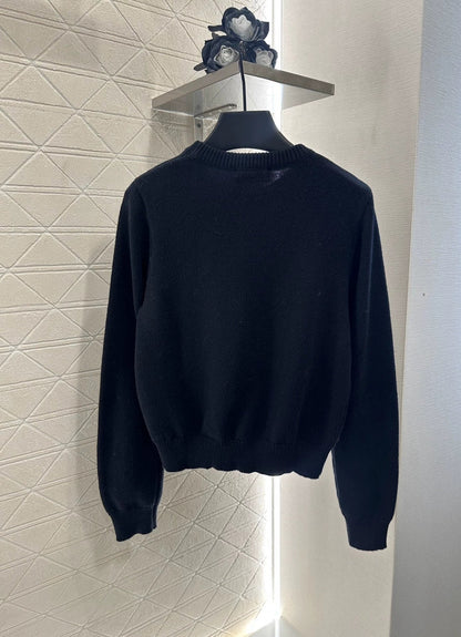 25 Crochet letter carriage knit sweater（Beigei/black）