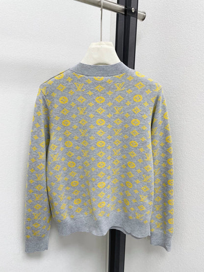 25fw Color blocked floral jacquard V-neck cardigan