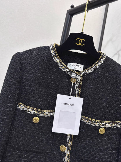 Round neck tied edge woven long jacket