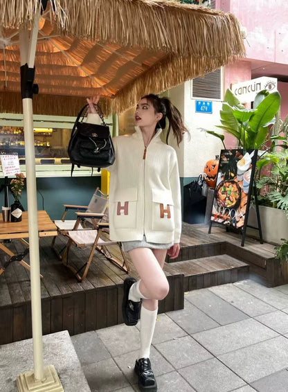 25fw new cashmere knitted zipper jacket