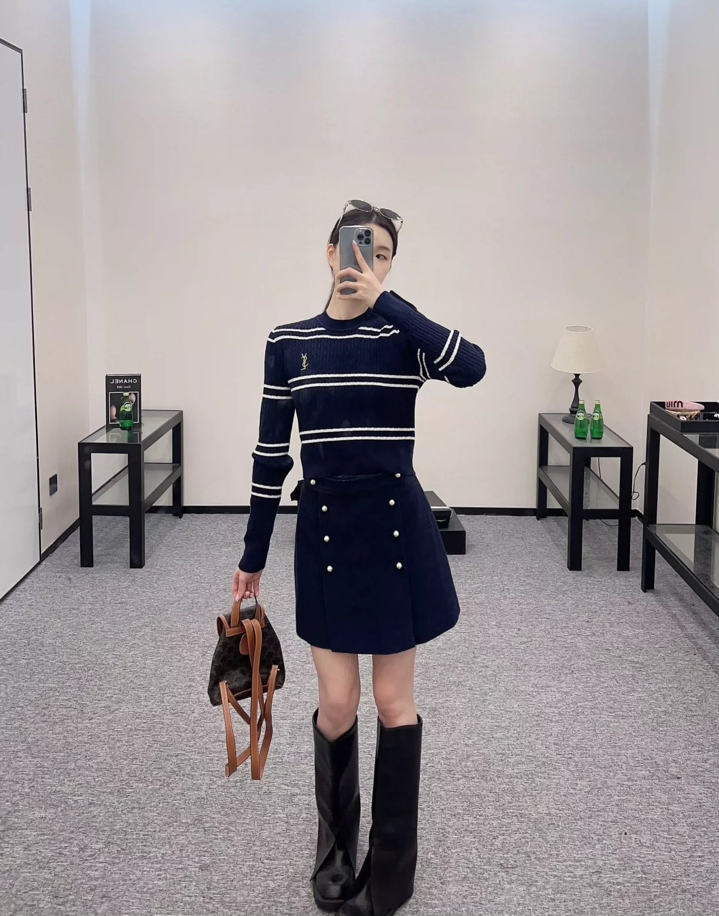 25fw Striped knitted top