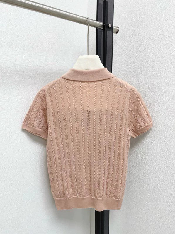 25fw Hollow knit polo short sleeved shirt