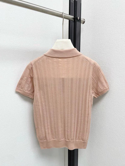 25fw Hollow knit polo short sleeved shirt