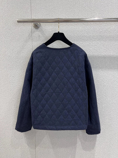 Diamond-patterned cropped denim jacket