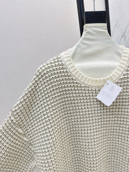 25fw Hand hook hollow ball round neck sweater