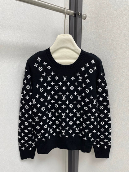 Old flower embroidery knitted sweater