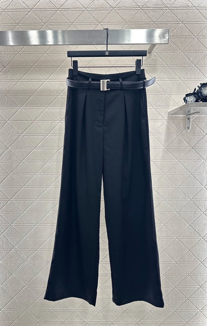 Logo Belt Wide Leg Suit Pants