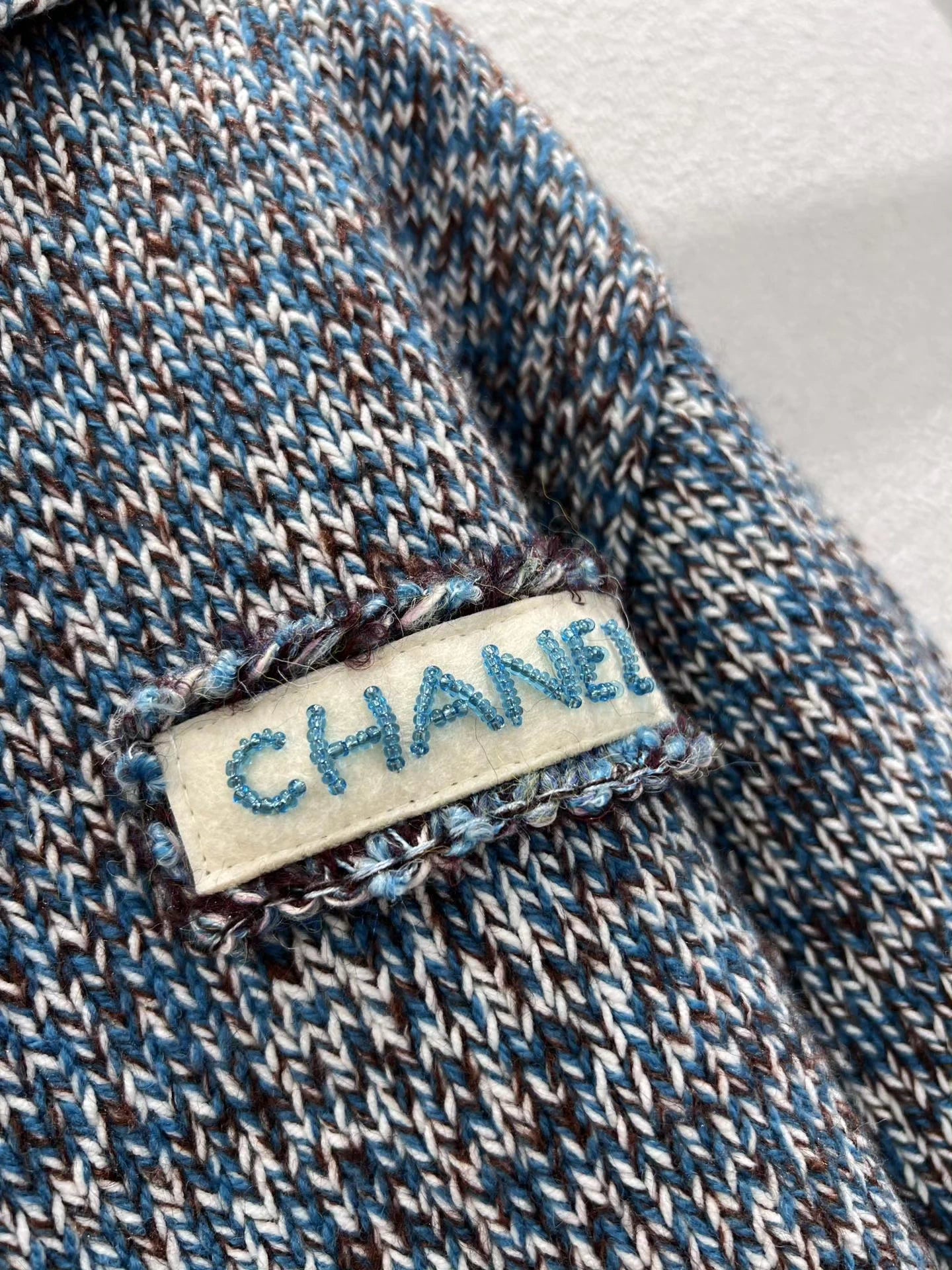 Beaded Logo Navy Collar Knitted Sweater