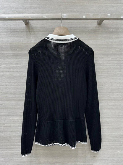 Embroidered mesh knitted long sleeved shirt
