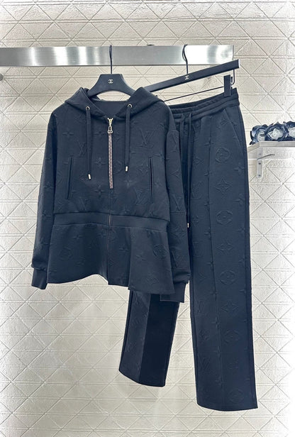 25fw Embossed hooded waist cinching set