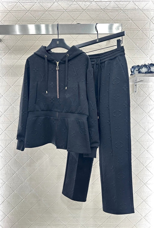 25fw Embossed hooded waist cinching set